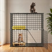ModFusion 28" 2-Tier Metal Indoor Cat Cage Kennel Foldable Detachable Grid Small Animal Enclosure Black