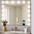 thumbnail image 1 of ModFusion 28" x 23" Bathroom Mirror with LED Lights & Bluetooth Speaker, 360° Rotation Lighted Wall Vanity Mirror with Wireless Charger, USB Charging Port & Dimmable Bulbs, 1 of 11