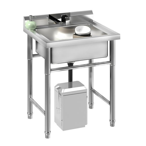 ModFusion 29" NSF Certified Stainless Steel Sink, Freestanding Commercial, Hand Washing Basin, Deep Single Bowl, Kitchen Prep Utility Drain Kit