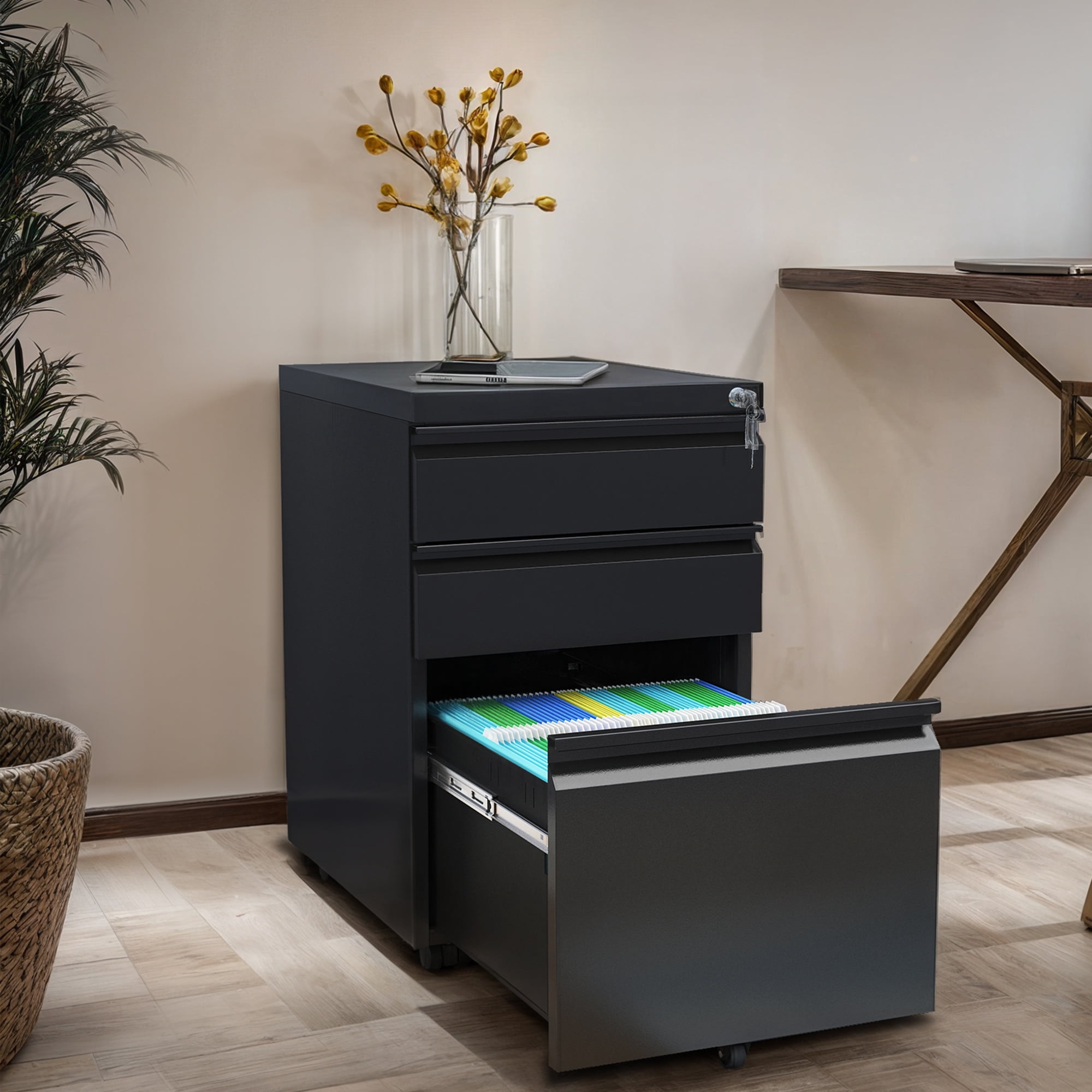 ModFusion 3-Drawer Metal File Cabinet Fits Letter, Legal, & A4, Black