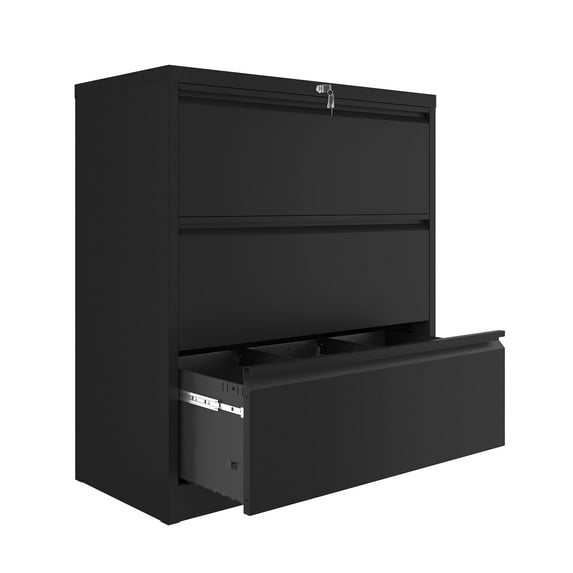 ModFusion Lockable 3-Drawer Stainless Steel Filing Cabinet – Durable Office Storage for Paper, Legal, Letter & A4 Files – Black