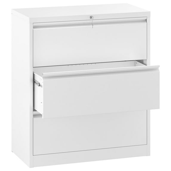 ModFusion 3-Drawer Stainless Steel Filing Cabinet: Lockable, Wide, for Legal, Letter, A4 Office Storage White