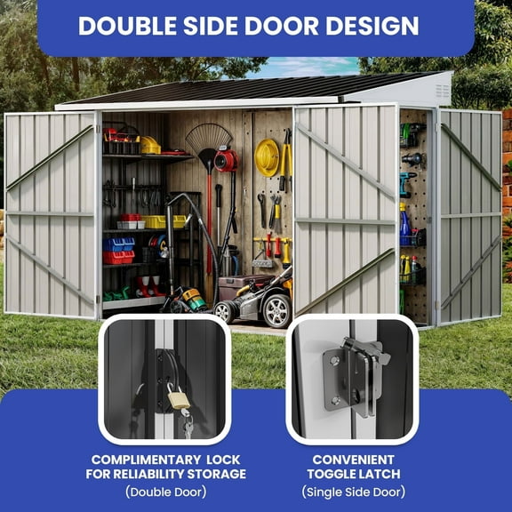 ModFusion 3-Lockable Door Storage Shed, 8x4 ft Galvanized Metal Steel, Air Vent, Triple Lock, 148 Cuft Outdoor Organizer for Utility Tool, Dark Gray