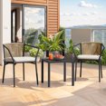 thumbnail image 1 of ModFusion 3-Piece All-Weather Outdoor Patio Bistro Furniture Set, 2 Stackable Wicker Conversation Chair with Cushion & Coffee Table, Beige, 1 of 10