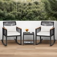 thumbnail image 1 of ModFusion 3-Piece Outdoor Indoor Patio Conversation Furniture Set, 2 Black Rattan Wicker Rocking Chairs with Cushion and 1 Tempered Glass Top Coffee Table, Light Gray Cushion, 1 of 10