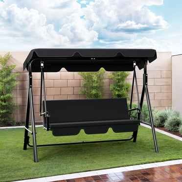 ModFusion 3-Seat Patio Swing with Adjustable Canopy and Soft Cusion for Patio, Garden, Lawn, Balcony, Black