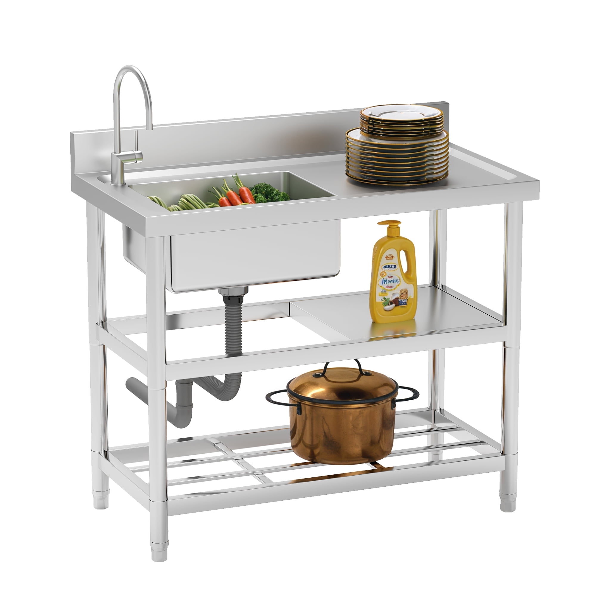 Security Sinks ModFusion 3-Tier Stainless Steel Utility Sink with Knife Storage ...