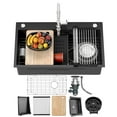 thumbnail image 1 of ModFusion 30" Drop-In Soundproof Kitchen Sink Workstation with Glass Rinser, Cutting Board, Accessory Set, Single Bowl, Top-Mount Stainless Steel, Nano Black, 1 of 10
