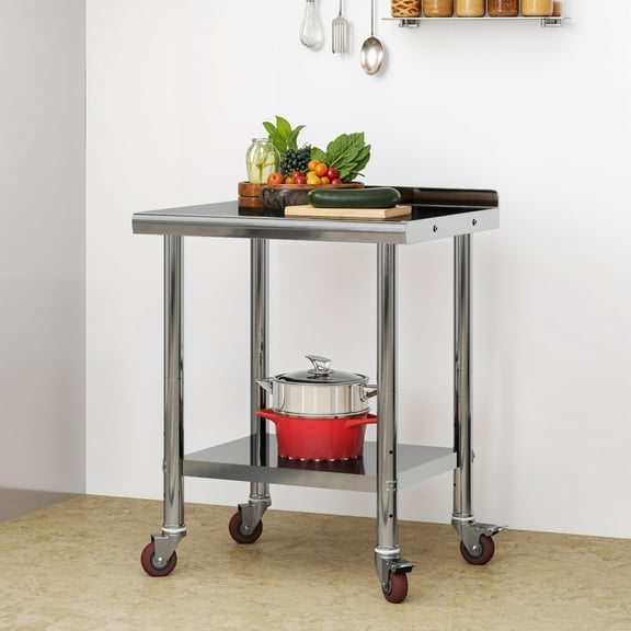 ModFusion 30" Stainless Steel Table with Hooks, Backsplash, Wheels, Adjustable Rack Shelves, Heavy-Duty Metal 840 lbs Capacity, Commercial Kitchens Workshops