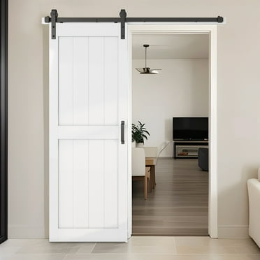 ModFusion 30" x 84" Barn Door with Track & Rollers, Complete Hardware Kit & Composte MDF Consturction, White