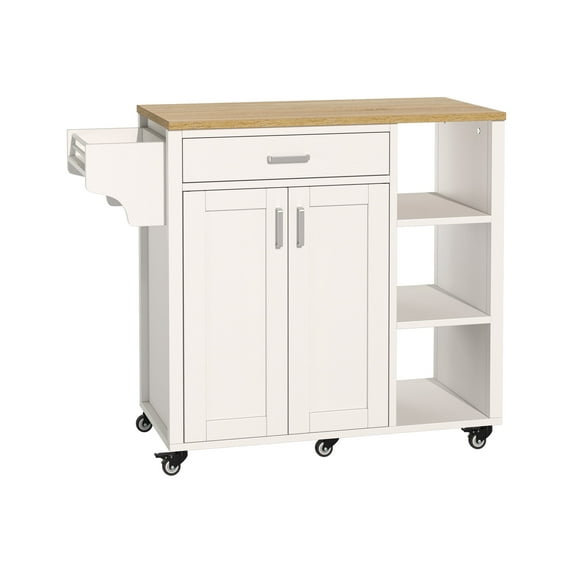 ModFusion 35" Rolling Kitchen Island Cart – 2 Doors, Drawer, Open Shelves, Spice & Wine Racks, Locking Wheels