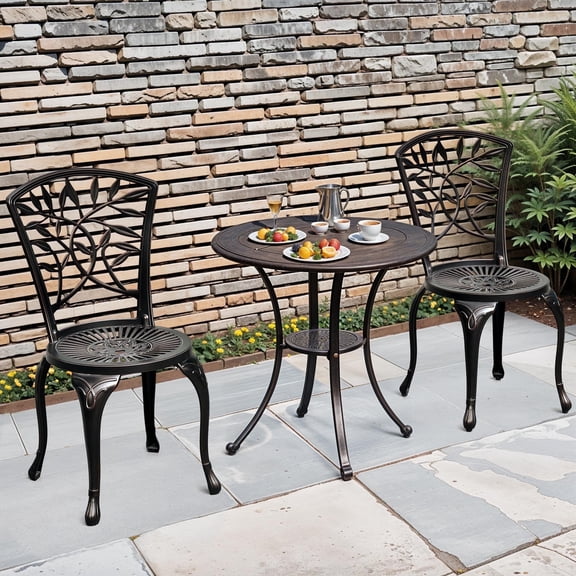 ModFusion 34" Outdoor Cast Aluminum Chairs, All-Weather Patio Dining Chair with Adjustable Feet, Bronze