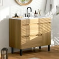 thumbnail image 1 of ModFusion 36-Inch Bathroom Vanity Cabinet with Ceramic Basin, Double Drawers & Soft-Close Doors Storage, Yellow Oak, 1 of 8