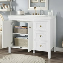 ModFusion 36" White Bathroom Vanity with Resin Basin, MDF Storage Cabinet with 3 Drawers & 2 Doors