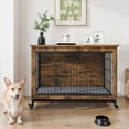 thumbnail image 1 of ModFusion 38.5" Dog Cage and End Table - Rustic Wood Double Entrance Dog Kennel with Adjustable Legs and Wheels, Indoor Pet Furniture, 1 of 10