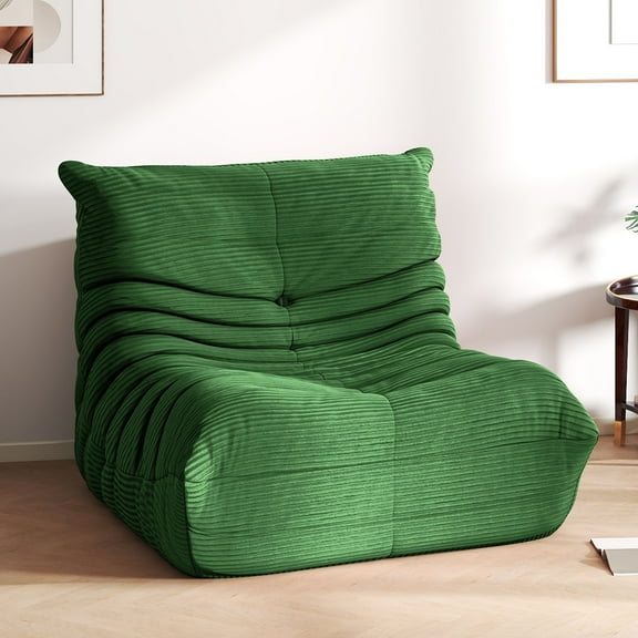 ModFusion 38" Green Lazy Sofa Chair with Corduroy Fabric, Foam Cushion, Fire-Retardant Standard, and Compressed Packaging