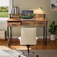 thumbnail image 1 of ModFusion 39.4" x 19.7" Small Computer Desk for Small Spaces with Monitor Stand & 3 Drawers, Minimalist Home Office Desk with Hooks & Adjustable Leg Pads, Rustic Brown, 1 of 10