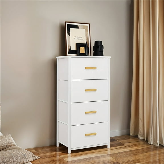 ModFusion 4-Drawer Fabric Storage Dresser with Wooden Top for Bedroom, Living Room, Hallway, Adults