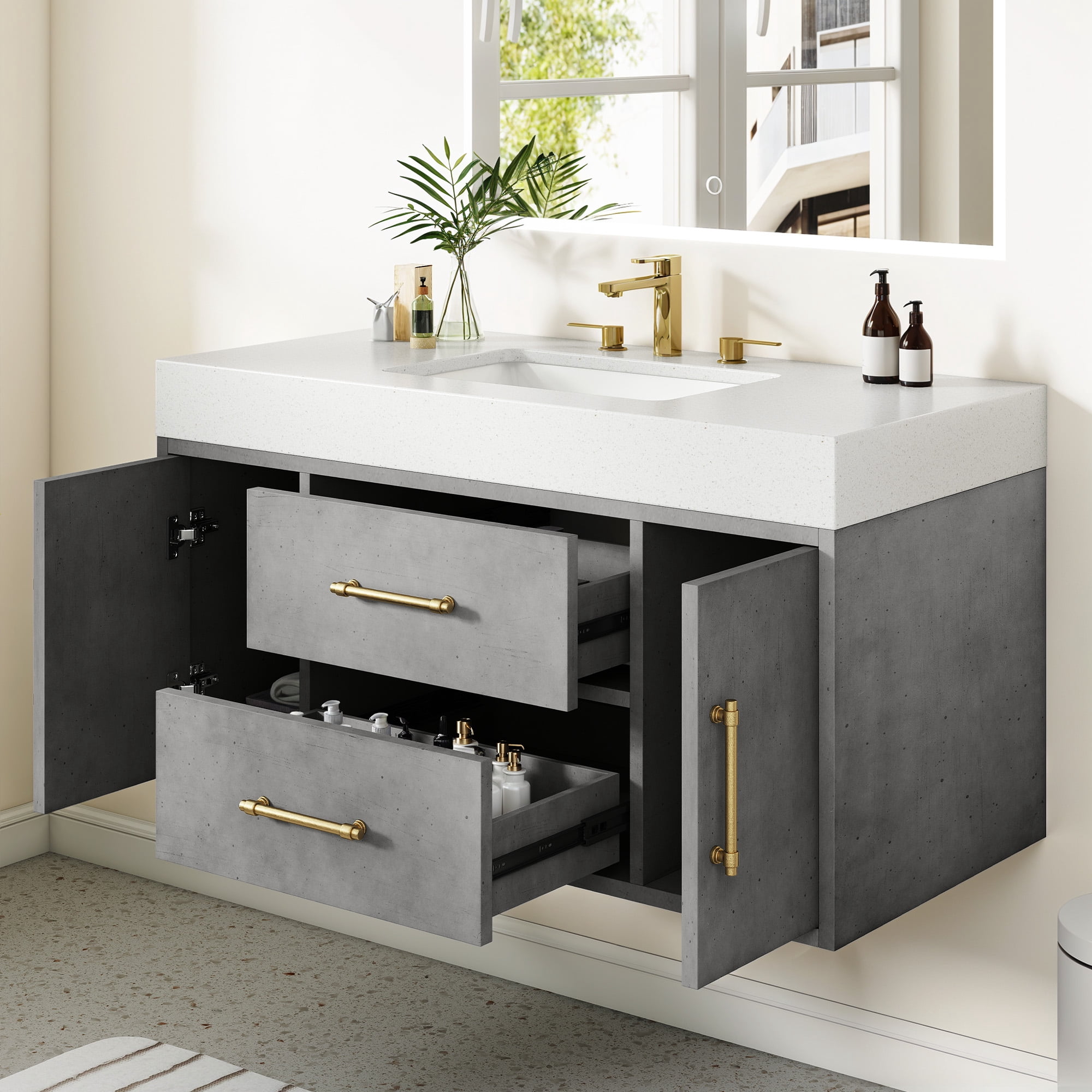 Transitional 40 Inch Vanity ModFusion 40-Inch Gray Bathroom Vanity with Quartz Stone Basin ...
