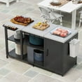 thumbnail image 1 of ModFusion 41" 3-Tier Outdoor Kitchen Cart – Stainless Steel Top, Flippable Surface, Spice Rack, Towel & Trash Bag Holders, Hanging Hooks, 1 of 10