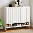 thumbnail image 1 of ModFusion 41" White Modern Shoe Storage Cabinet with Adjustable Shelves, Magnetic Door Lock, Gold Legs & Large Capacity, 1 of 10