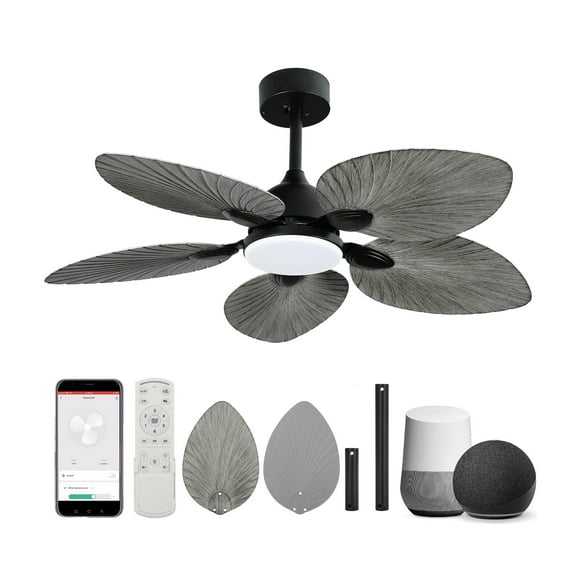 ModFusion 42" Tropical Palm Leaf Ceiling Fan with LED Light & Remote Quiet DC Motor, 6-Speed, Reversible Airflow