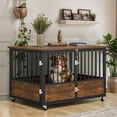 thumbnail image 1 of ModFusion 43" Metal Dog Crate Furniture Double Door Wheels Indoor Outdoor Kennel, 1 of 8