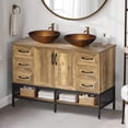 thumbnail image 1 of ModFusion 47 Inch Large Rustic Bathroom Vanity with Double Vessel Sinks, Free Standing Bathroom Storage Cabinet, Rustic Brown, 1 of 9