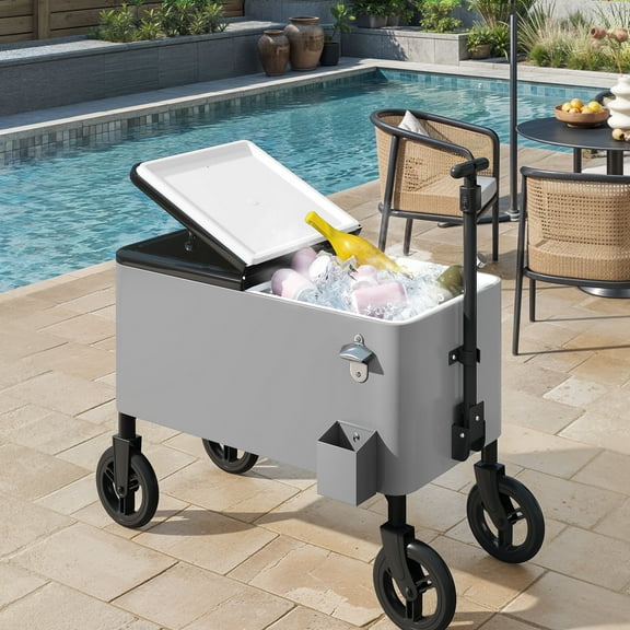 ModFusion 47" Portable 80 Qt Cooler with Adjustable Handle, All-Terrain Wheels, Bottle Opener & Drain - Heavy Duty Mobile Outdoor Ice Chest for Parties & Gatherings
