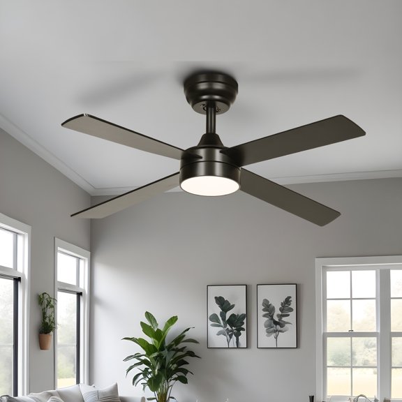 ModFusion 48in Smart Modern Ceiling Fan Light, Remote, App & Alexa Control, 6-Speed, 4 Blades, Black