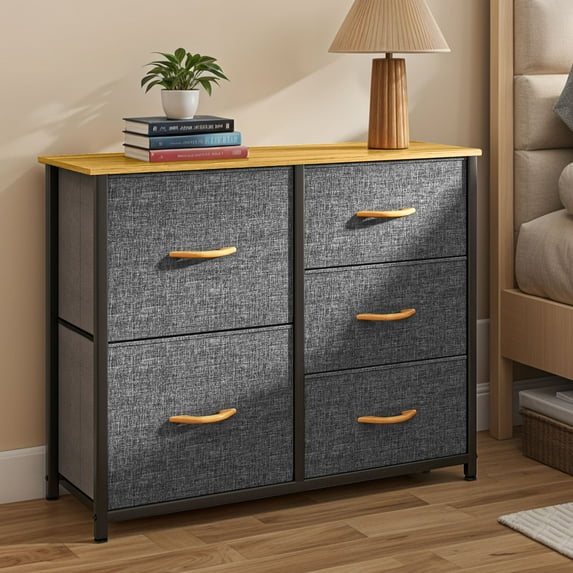 ModFusion 5-Drawer Fabric Dresser, Modern Storage Chest Organizer for Adults & Teens, Bedroom, Gray