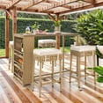 thumbnail image 1 of ModFusion 5-Piece Outdoor Indoor Chic Rattan Wicker Bar Set, Patio Dining Furniture with Cup Rack, High Table and 4 Bar Stools and Soft Cushions, Beige & White, 1 of 10