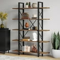 thumbnail image 1 of ModFusion 5 Tier Bookshelf Modern Bookcase Storage Display with Metal Frame for Home Office, Brown, 1 of 9