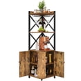 thumbnail image 1 of ModFusion 5-Tier Corner Bar Cabinet with Glass and Wine Holder, Rustic Brown, 1 of 10