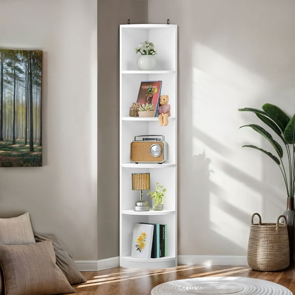 ModFusion 5-Tier Corner Bookcase, 5 Open Wooden Storage, White