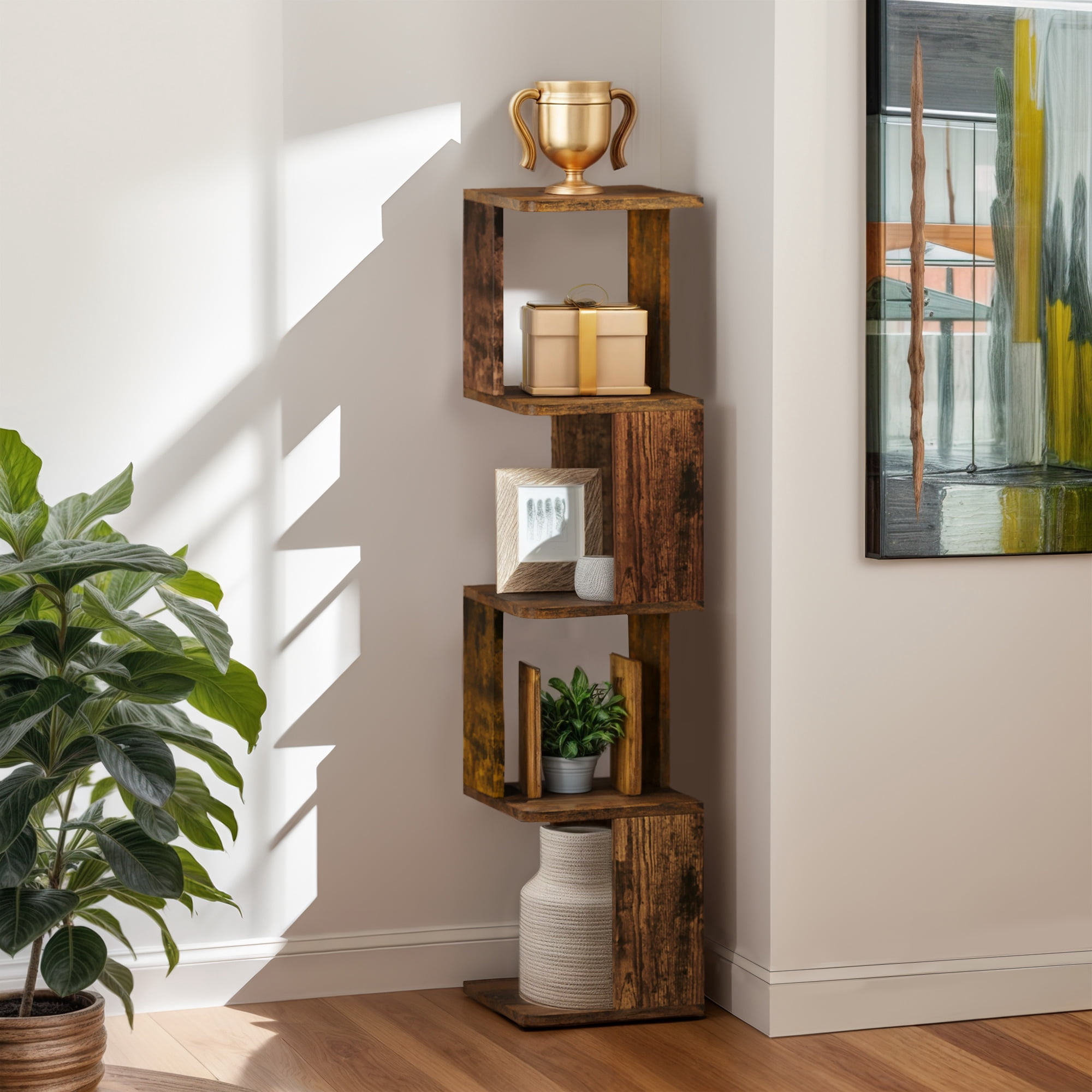 ModFusion 5 Tier Geometric Bookcase Modern Tall Bookshelf Cube Open ...
