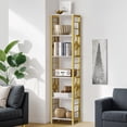 thumbnail image 1 of ModFusion 5-Tier White & Gold Bookcase, Tall Narrow Bookshelf with Metal Frame, Open Storage Organizer Display Rack for Living Room, Home, Office, Gold, 1 of 9