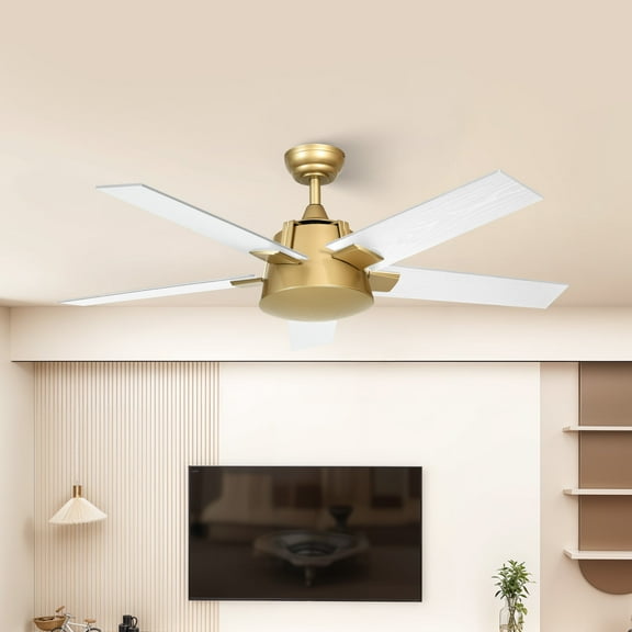 ModFusion 52" Ceiling Fan Without Lights - Wall Switch & Remote Control, Reversible 6-Speed Ceiling Fan, White & Gold Finish