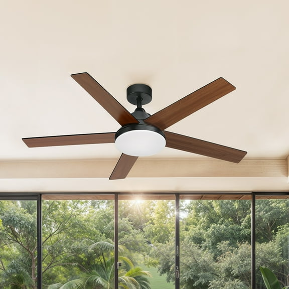 ModFusion 52-Inch Ceiling Fan with Lights & Remote, Reversible Blades, Quiet Motor, Black & Brown