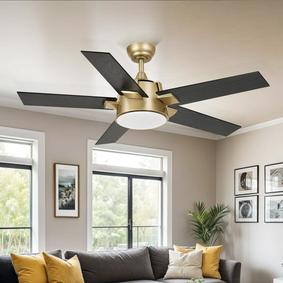 ModFusion 52-Inch LED Ceiling Fan with Remote, Dimmable Lights, 6-Speed, Gold & Black Wood Grain, Timer, Reversible Function, Wall Control