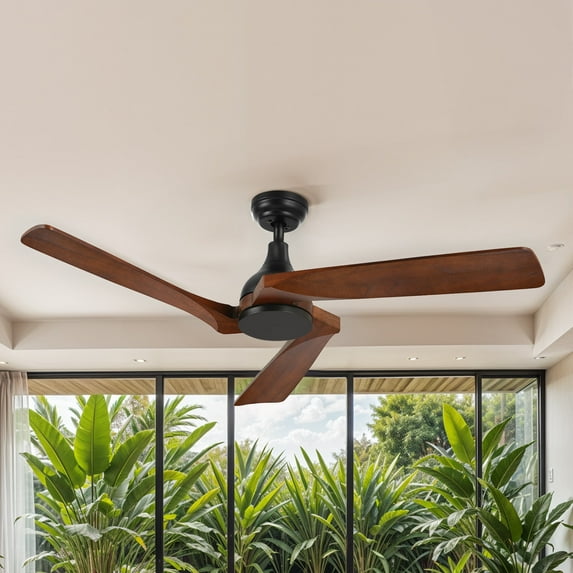 ModFusion 52" Matte Black Ceiling Fan with Natural Walnut Wood Blades – Modern Reversible 3-Speed Indoor Fan