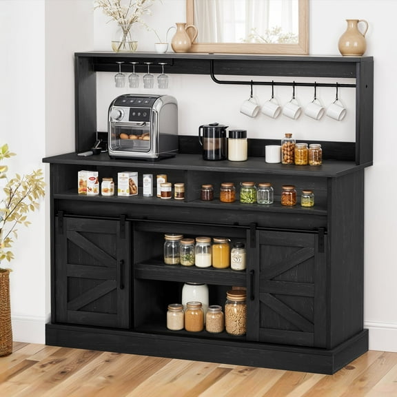 ModFusion 52" Sliding Barn Door Cabinet with Built-in Power Outlet & USB Ports, Multi-Function Storage for Kitchen, Living Room, or Buffet