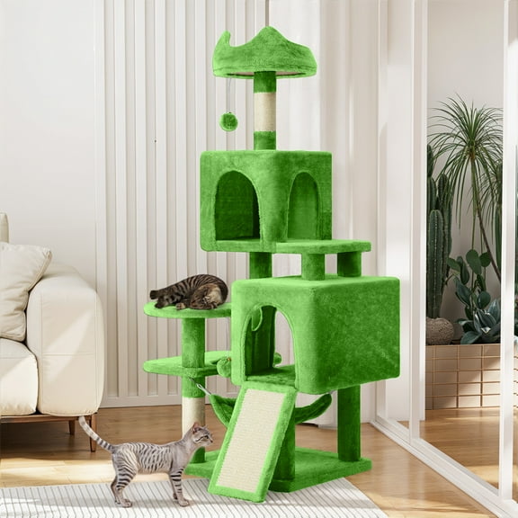 ModFusion 53.9" Green Cat Tree Tower  Scratching Posts, Perches, and Hideaways  Ideal for Multiple Cats