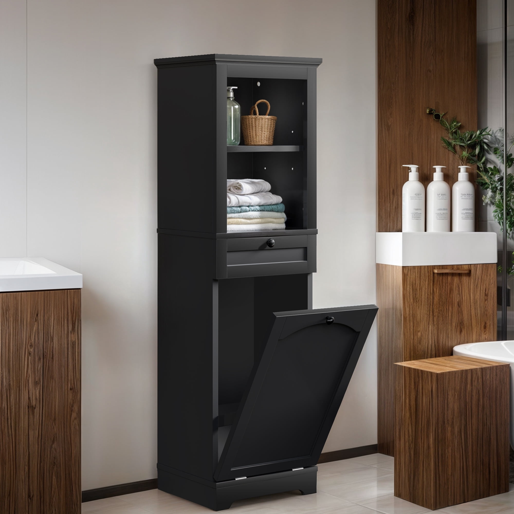 ModFusion 53"H Tilt Out Laundry Cabinet with Basket, Freestanding ...