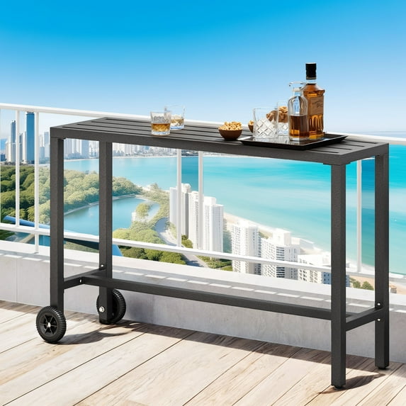 ModFusion 55" Narrow Long Bar Table, High Pub Table w/ Sturdy Frame for Terrace, Outdoor, Backyard, Pool Area - Dark Gray