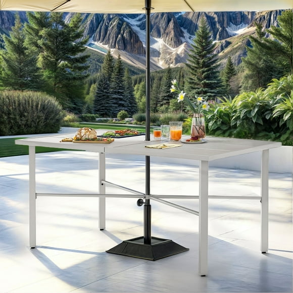 ModFusion 59-inch Outdoor Dining Table for 6, Gray Furniture Choice with 2-inch Umbrella Hole & Sturdy Iron Frame for Rooms