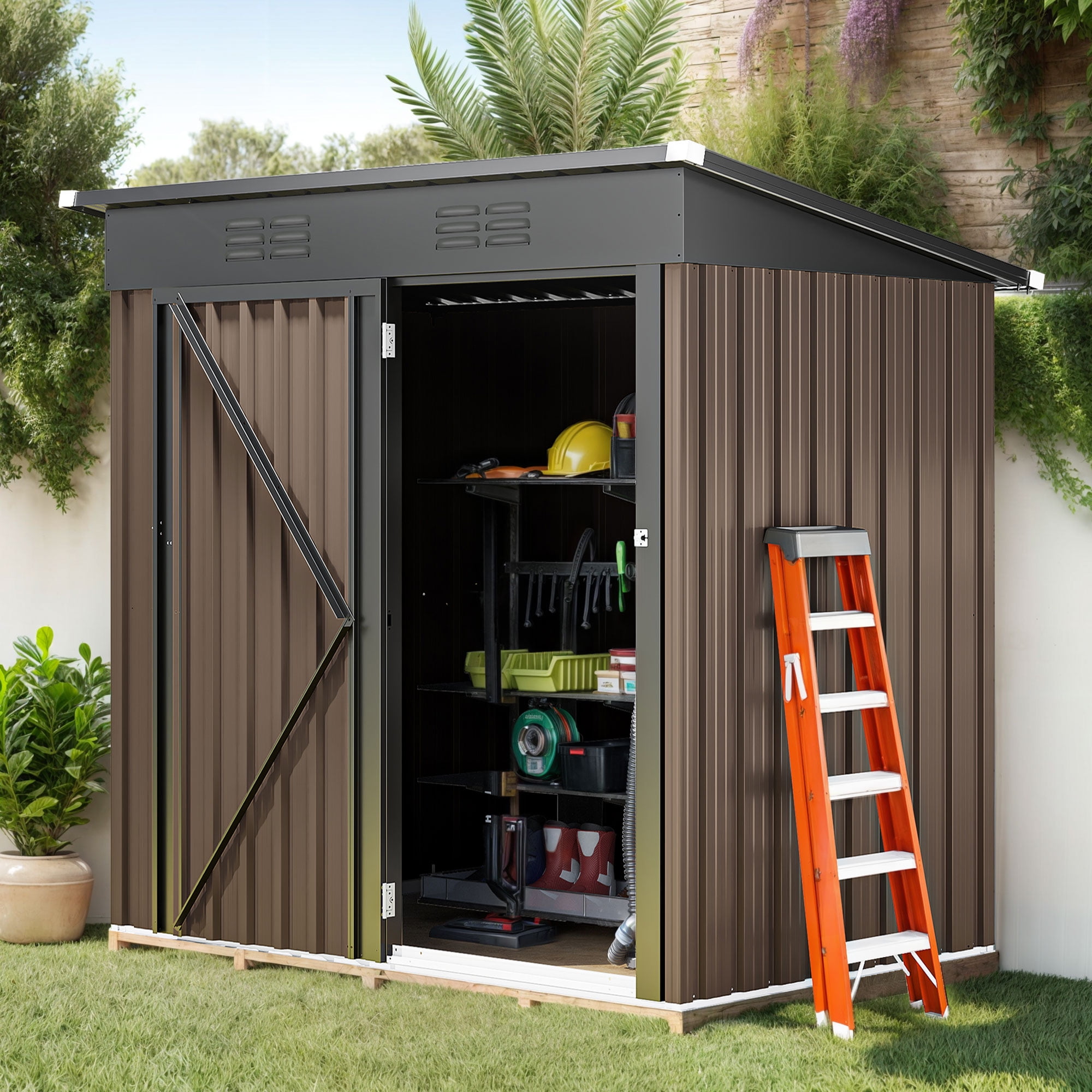 ModFusion 5x3 Feet Odorless Outdoor Storage Shed Lockable Sliding Door