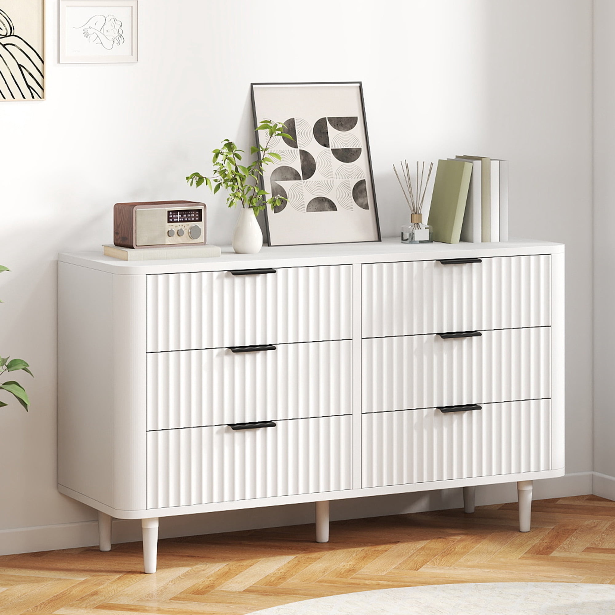 Drawer Rounded Esge ModFusion 6 Drawer White Dresser for Bedroom, 47.2