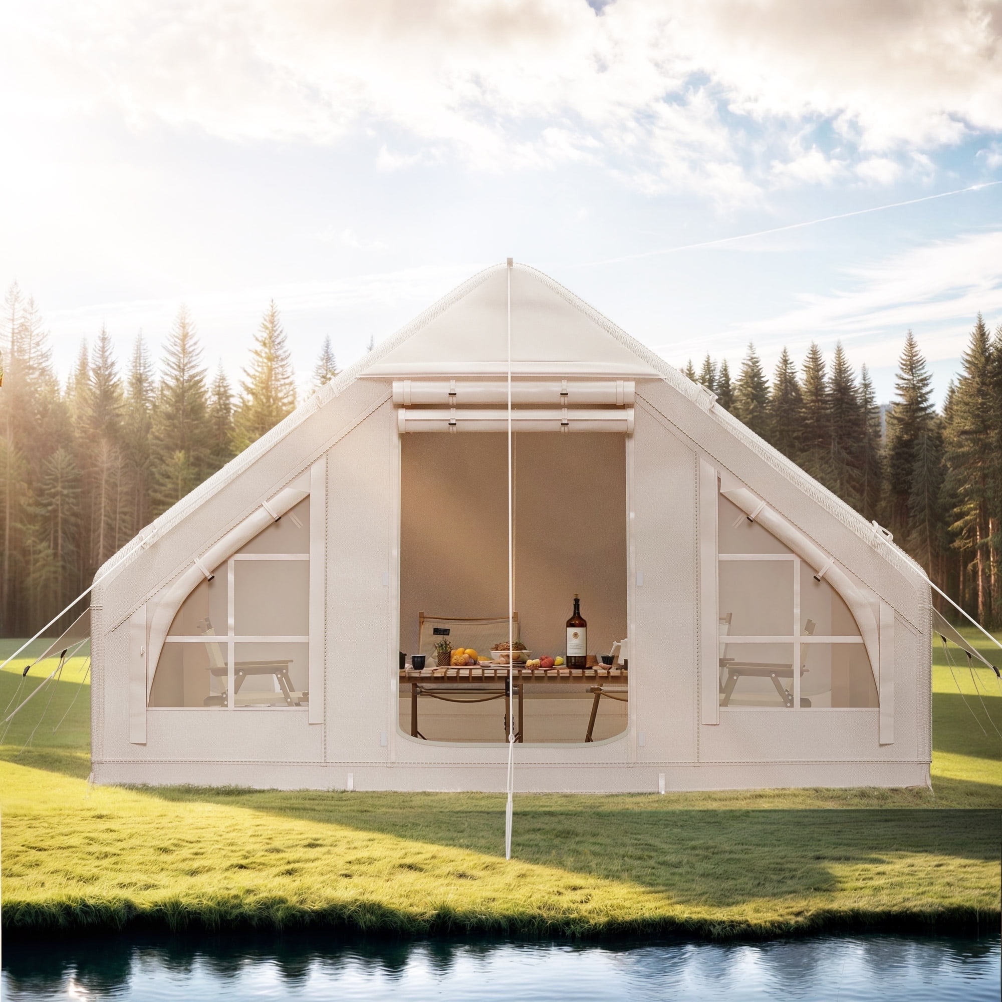 ModFusion 6-Person Portable Inflatable Camping and Glamping Tent  Waterproof with Air Hose Pump in Beige