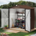 thumbnail image 1 of ModFusion 6' x 4' Odorless & Waterproof Shed & Outdoor Storage: 2 Door, Lock, Vent Window, Gable Roof, Large Galvanized Metal, Ideal for Storing Trash Bin, Sports and Recreational Equipment, Brown, 1 of 11